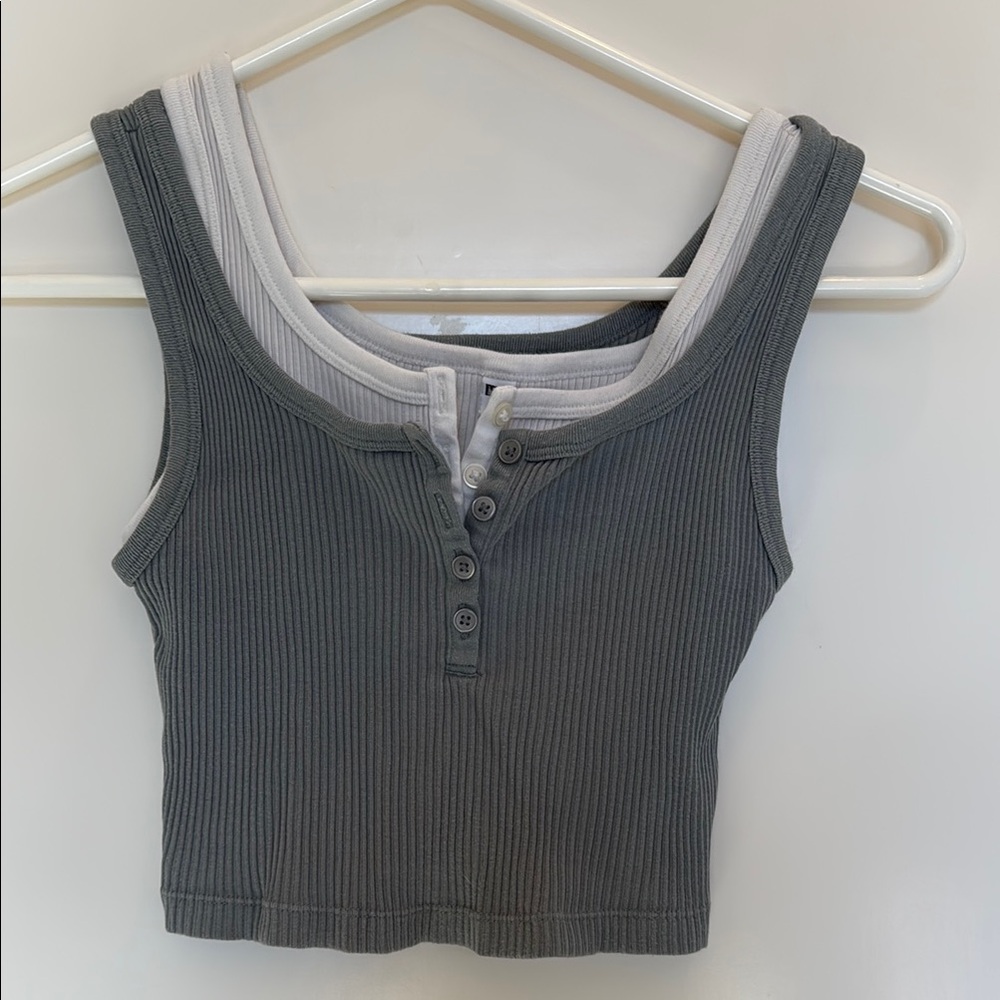 2 for 1 green and white Ribbed Button-Up Women's Top